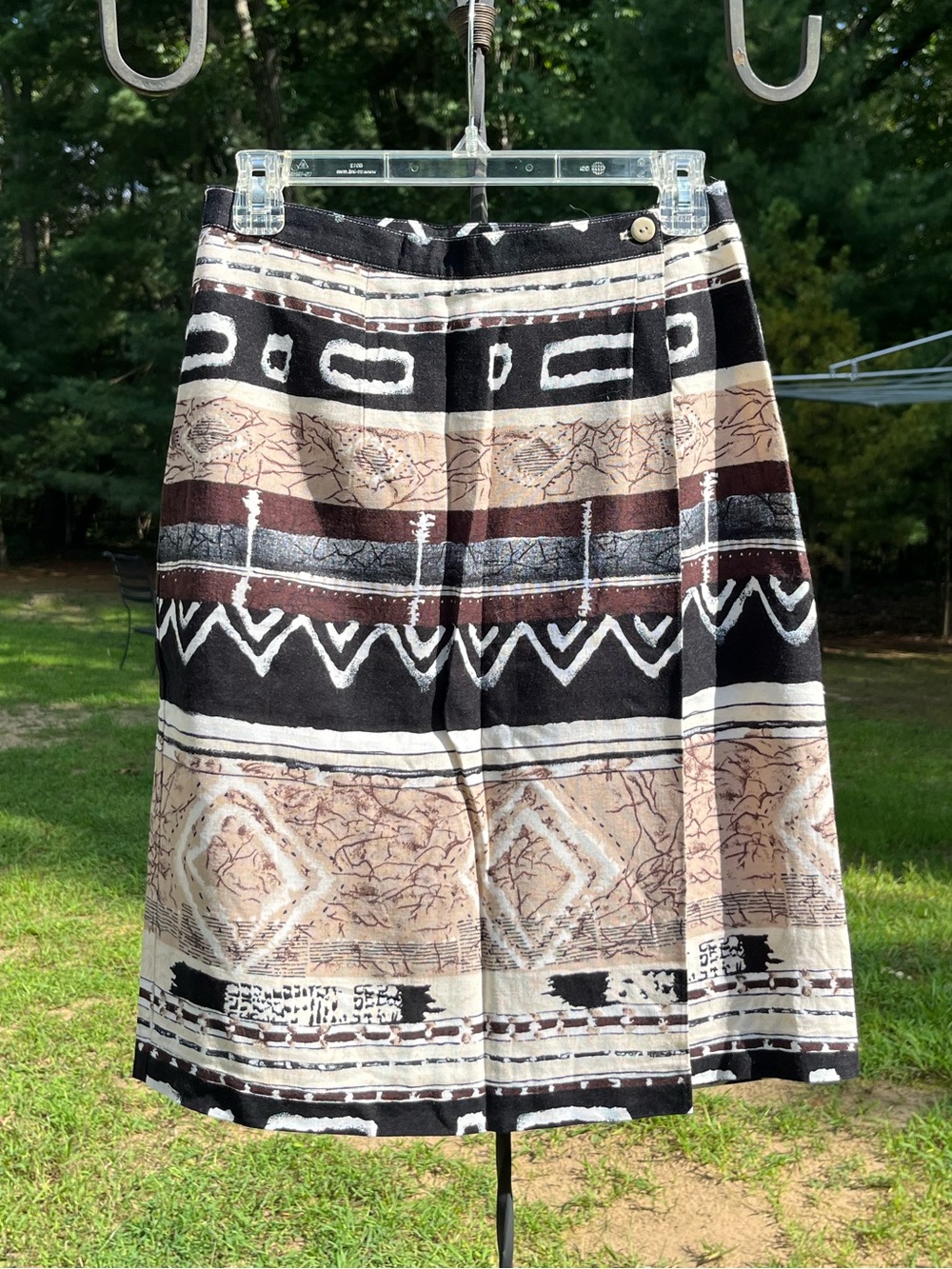 90s Worthington Boho Abstract Print Faux Wrap Skirt Size 10 Earthy Artsy Fall